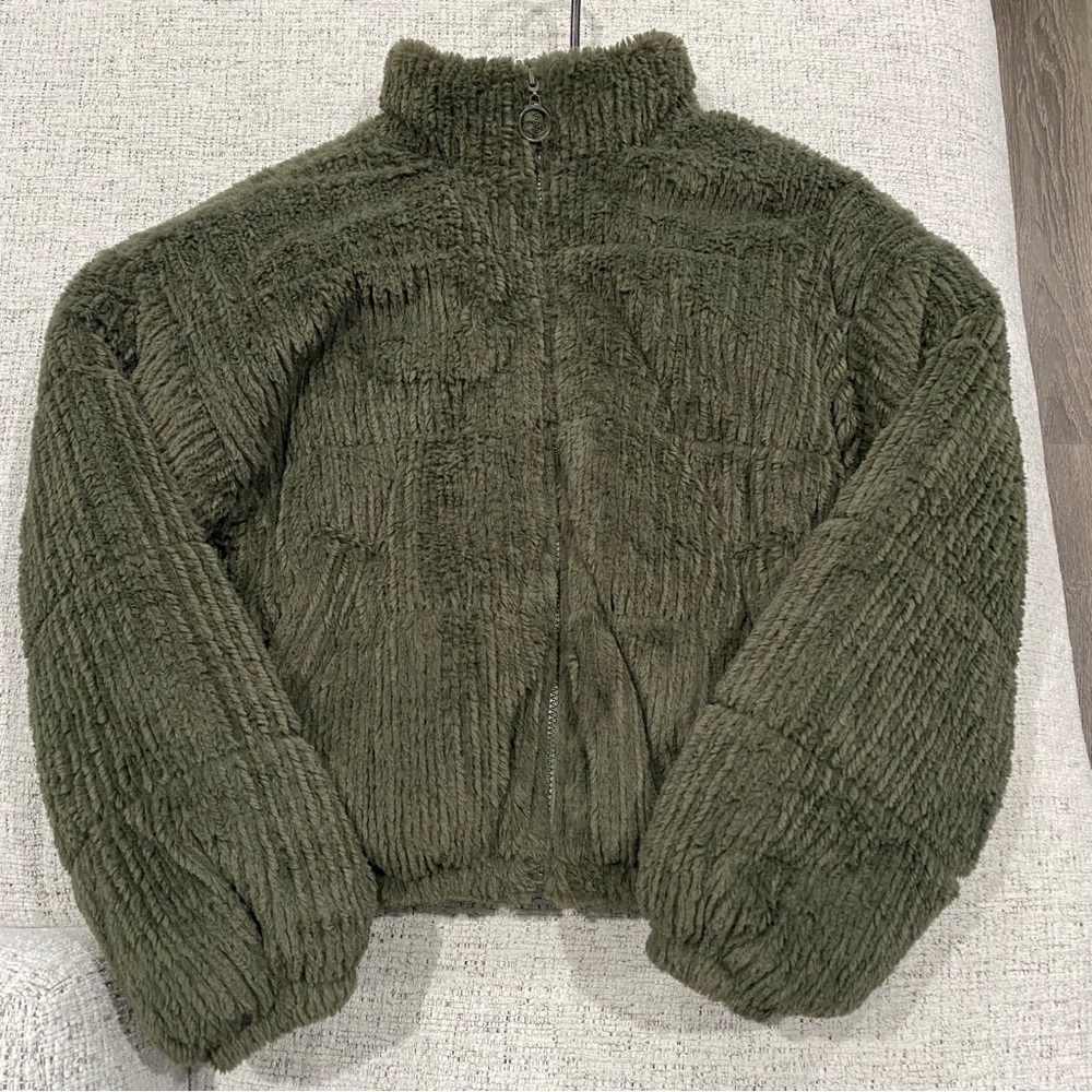 Green fluffy bomber jacket